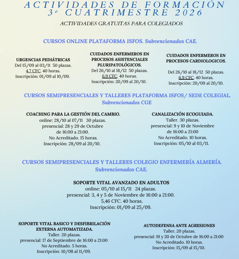 Actividades formación del 3ºcuatrimestre 2026